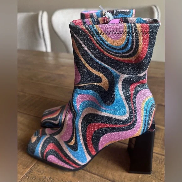 NWT Gianni Bini Border-Line Stretch Glitter Block Heel Booties - Size 6.5 - Picture 2 of 7